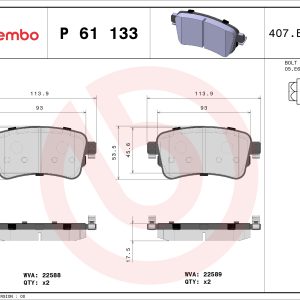 Placute frana PEUGEOT EXPERT caroserie (V_) 2.0 BlueHDi 150 4x4 diesel 150 cai BREMBO P 61 133