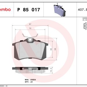Placute frana PEUGEOT 405 I (15B) 1.9 Injection benzina 105 cai BREMBO P 85 017