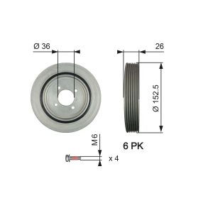Fulie curea arbore cotit PEUGEOT EXPERT platou / sasiu (223) 1.9 D diesel 69 cai GATES TVD1011A