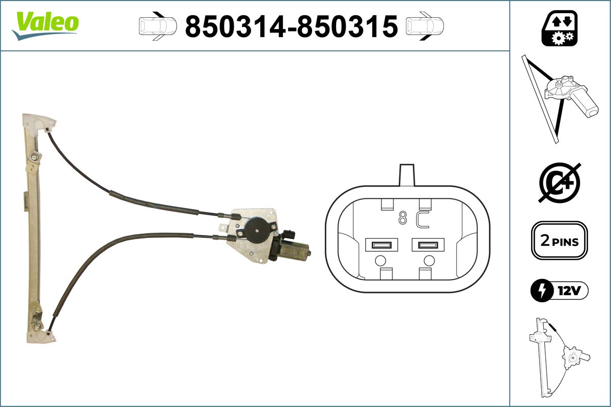 Mecanism actionare geam PEUGEOT 106 I (1A, 1C) 1.5 D diesel 58 cai VALEO 850314