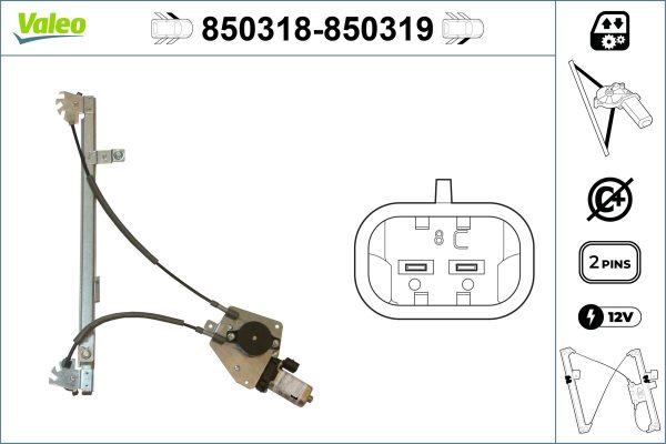 Mecanism actionare geam PEUGEOT 306 hatchback (7A, 7C, N3, N5) 1.8 benzina 101 cai VALEO 850318