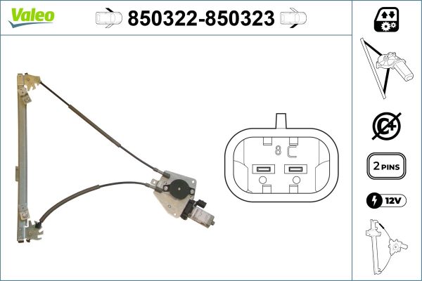 Mecanism actionare geam PEUGEOT 306 hatchback (7A, 7C, N3, N5) 1.8 benzina 101 cai VALEO 850322