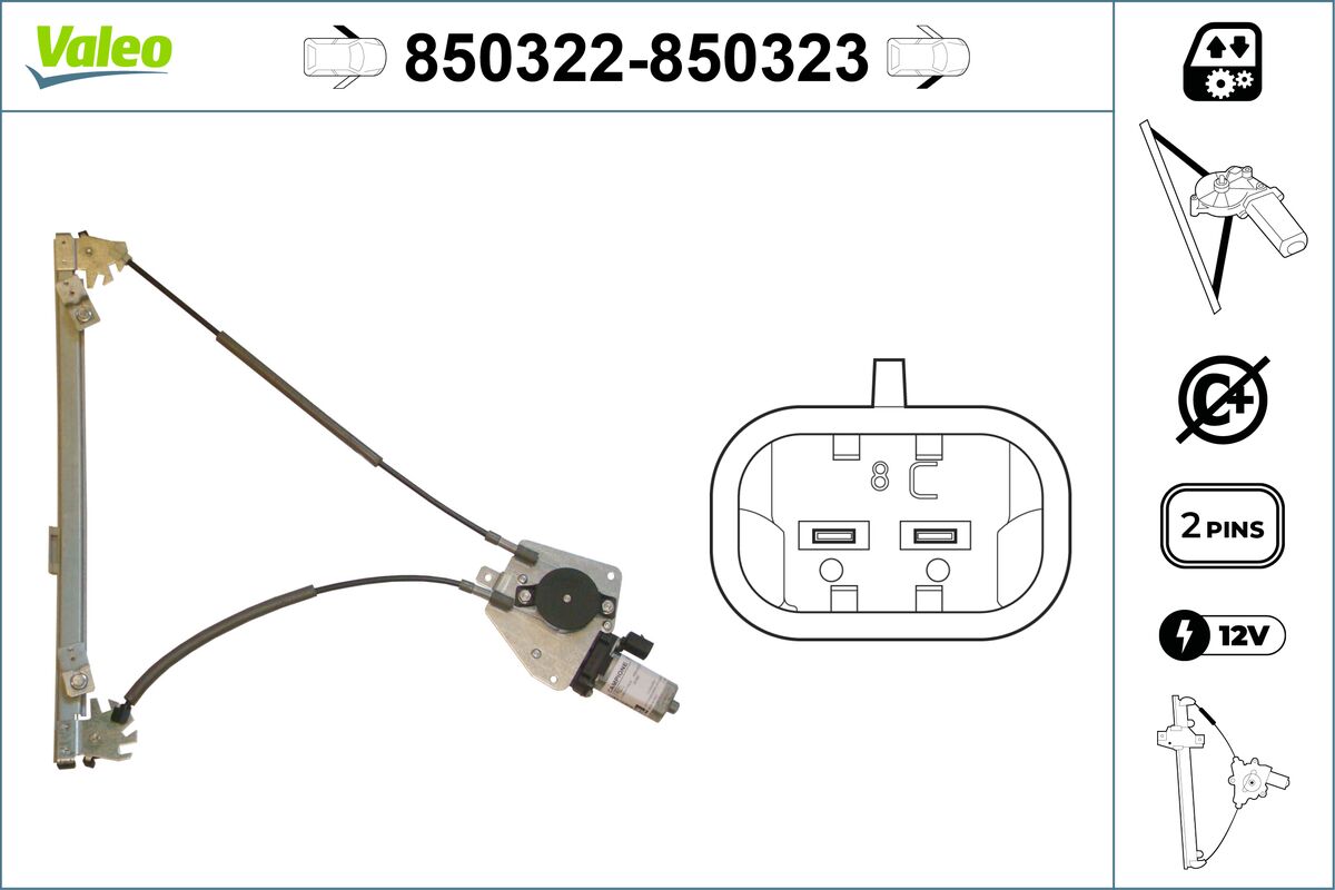 Mecanism actionare geam PEUGEOT 306 hatchback (7A, 7C, N3, N5) 1.9 D diesel 64 cai VALEO 850322