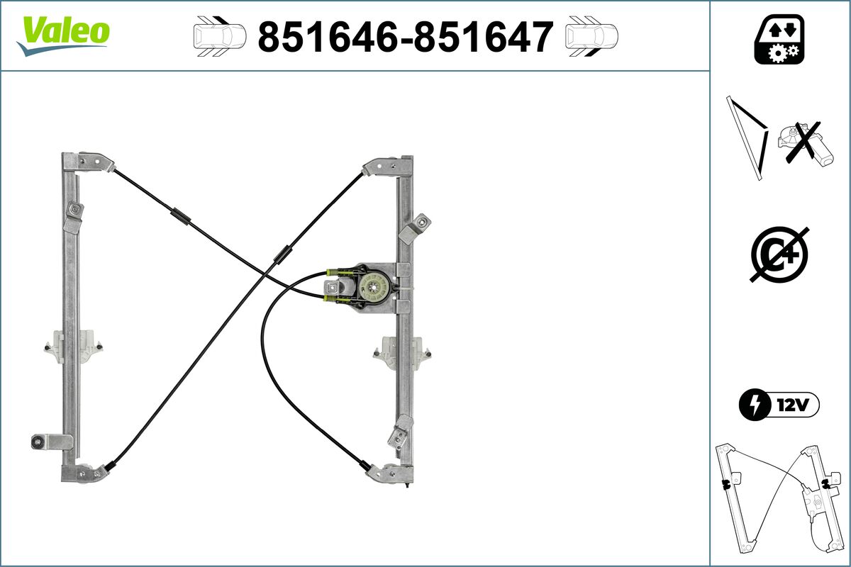 Mecanism actionare geam PEUGEOT PARTNER microbus (5_, G_) 1.4 benzina 75 cai VALEO 851646