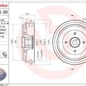 Tambur frana BREMBO 14.B976.50 – PEOUGET | AutoRival