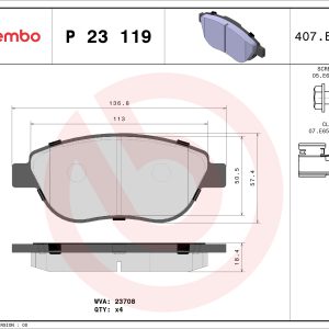 Set placute frana BREMBO P 23 119 – PEOUGET | AutoRival