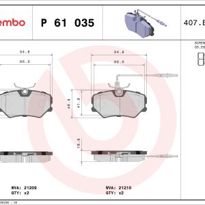 Set placute frana BREMBO P 61 035 – PEOUGET | AutoRival
