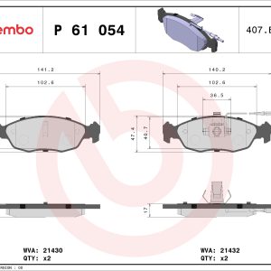 Set placute frana BREMBO P 61 054 – PEOUGET | AutoRival