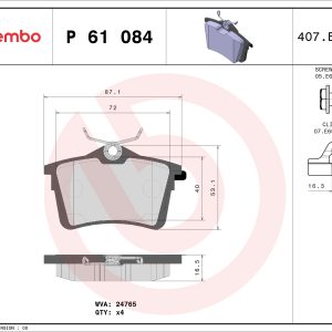 Set placute frana BREMBO P 61 084 – PEOUGET | AutoRival