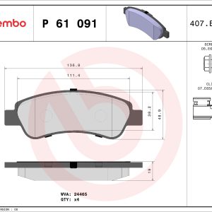 Set placute frana BREMBO P 61 091 – PEOUGET | AutoRival
