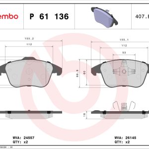 Set placute frana BREMBO P 61 136 – PEOUGET | AutoRival