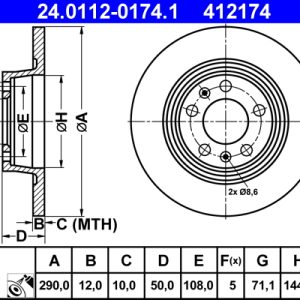 Disc frana ATE 24.0112-0174.1 – PEOUGET | AutoRival