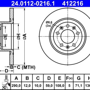 Disc frana ATE 24.0112-0216.1 – PEOUGET | AutoRival
