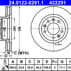 Disc frana ATE 24.0122-0291.1 – PEOUGET | AutoRival