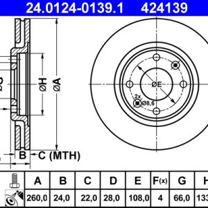 Disc frana ATE 24.0124-0139.1 – PEOUGET | AutoRival