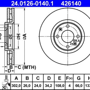Disc frana ATE 24.0126-0140.1 – PEOUGET | AutoRival