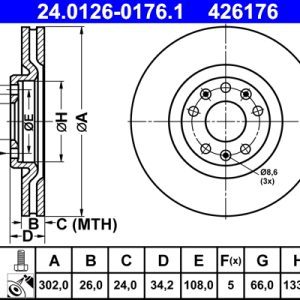 Disc frana ATE 24.0126-0176.1 – PEOUGET | AutoRival