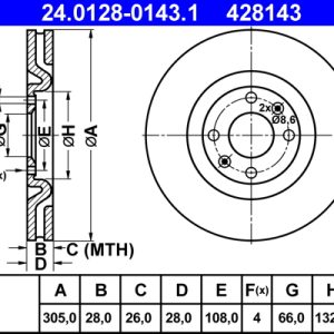 Disc frana ATE 24.0128-0143.1 – PEOUGET | AutoRival