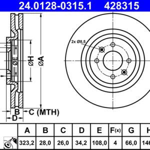Disc frana ATE 24.0128-0315.1 – PEOUGET | AutoRival