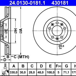 Disc frana ATE 24.0130-0181.1 – PEOUGET | AutoRival
