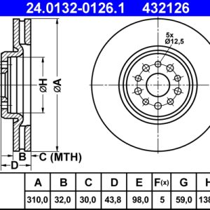 Disc frana ATE 24.0132-0126.1 – PEOUGET | AutoRival