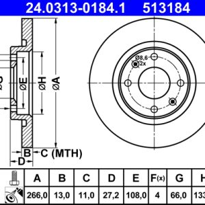 Disc frana ATE 24.0313-0184.1 – PEOUGET | AutoRival