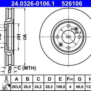 Disc frana ATE 24.0326-0106.1 – PEOUGET | AutoRival