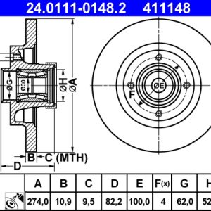 Disc frana ATE 24.0111-0148.2 – RENAULT | AutoRival