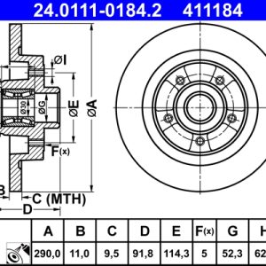 Disc frana ATE 24.0111-0184.2 – RENAULT | AutoRival