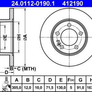 Disc frana ATE 24.0112-0190.1 – RENAULT | AutoRival