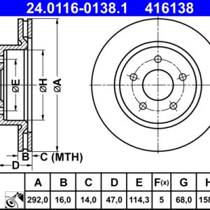 Disc frana ATE 24.0116-0138.1 – RENAULT | AutoRival