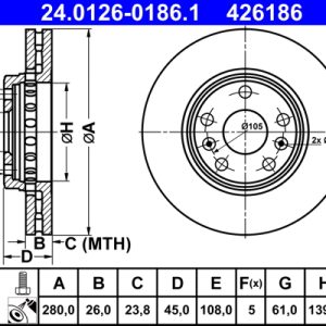 Disc frana ATE 24.0126-0186.1 – RENAULT | AutoRival