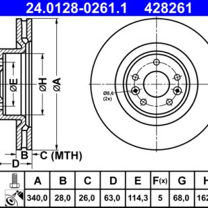 Disc frana ATE 24.0128-0261.1 – RENAULT | AutoRival
