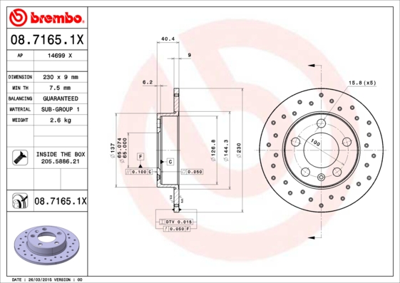 Disc frana SKODA KAMIQ (NW4) 1.5 TSI benzina 150 cai BREMBO 08.7165.1X