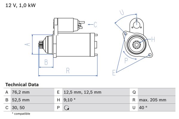 Electromotor SKODA RAPID (NH3, NK3, NK6) 1.2 TSI benzina 105 cai BOSCH 0 986 020 290