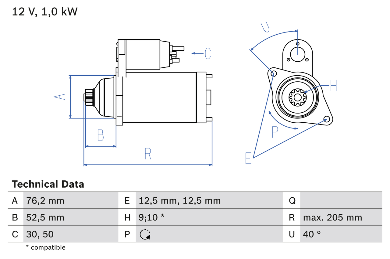 Electromotor SKODA RAPID Spaceback (NH1) 1.6 benzina 105 cai BOSCH 0 986 020 290