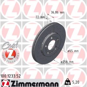 Disc frana SKODA RAPID Spaceback (NH1) 1.6 TDI diesel 105 cai ZIMMERMANN 100.1233.52