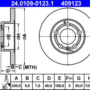 Disc frana SKODA RAPID Spaceback (NH1) 1.6 TDI diesel 105 cai ATE 24.0109-0123.1