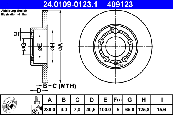 Disc frana SKODA SCALA (NW1) 1.6 TDI diesel 95 cai ATE 24.0109-0123.1