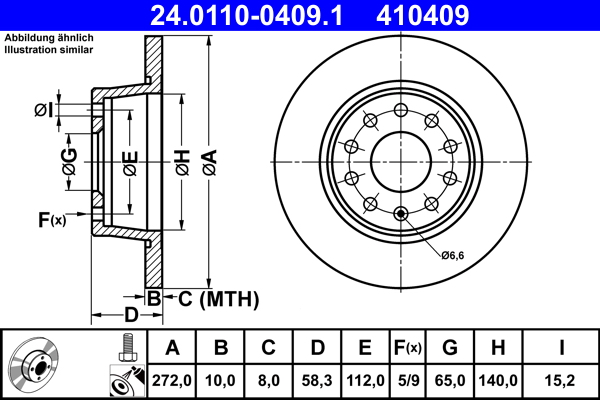 Disc frana SKODA KAROQ (NU7, ND7) 2.0 TSI 4x4 benzina 190 cai ATE 24.0110-0409.1