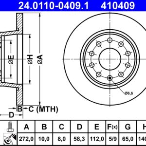 Disc frana SKODA KAROQ (NU7, ND7) 1.5 TSI 4x4 benzina 150 cai ATE 24.0110-0409.1