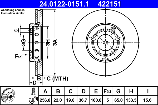 Disc frana SKODA RAPID Spaceback (NH1) 1.6 TDI diesel 105 cai ATE 24.0122-0151.1