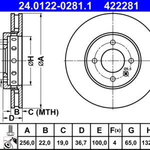 Disc frana SKODA E-CITIGO (NE1) e iV electric 83 cai ATE 24.0122-0281.1