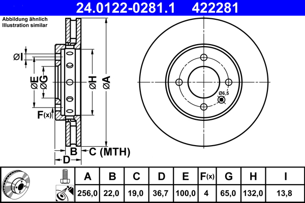 Disc frana SKODA E-CITIGO (NE1) e iV electric 83 cai ATE 24.0122-0281.1