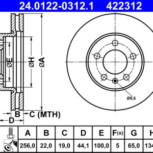 Disc frana SKODA KAMIQ (NW4) 1.5 TSI benzina 150 cai ATE 24.0122-0312.1