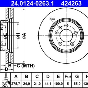 Disc frana SKODA KAMIQ (NW4) 1.5 TSI benzina 150 cai ATE 24.0124-0263.1