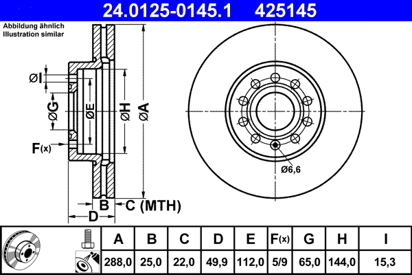 Disc frana SKODA YETI (5L) 1.2 TSI benzina 110 cai ATE 24.0125-0145.1