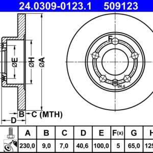 Disc frana SKODA RAPID Spaceback (NH1) 1.6 TDI diesel 105 cai ATE 24.0309-0123.1