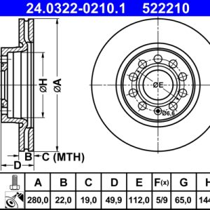 Disc frana SKODA YETI (5L) 1.2 TSI benzina 110 cai ATE 24.0322-0210.1