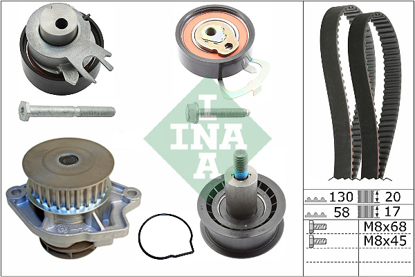 Set pompa apa + curea dintata SKODA ROOMSTER (5J7) 1.4 benzina 86 cai INA 530 0538 30